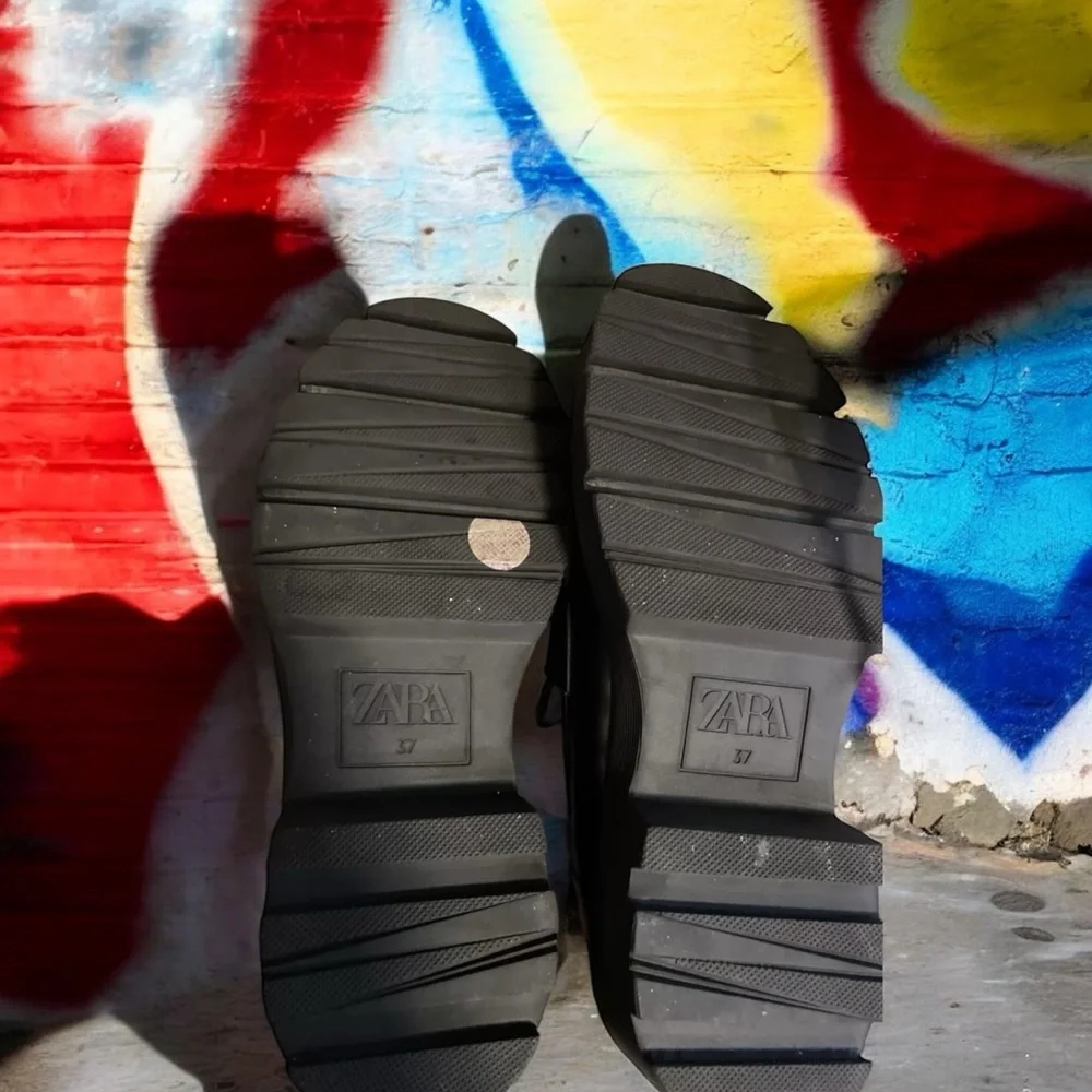 ZARA Chunky BlackLoafers Platform FlatsShoes EU Sz 37 Emo Goth Y2K Biker‎